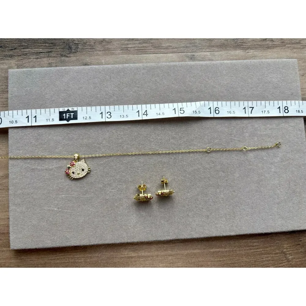 Hello Kitty Moissanite Necklace & Earring Set - Vermeil over 925 - Picture 5 of 7